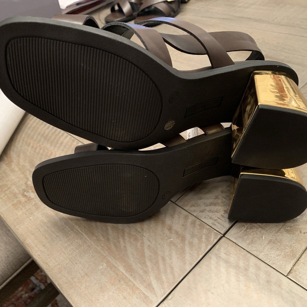 Worthington Size 8.5 Coco Brown Gold Block Heel Sandals, 023-1069 Classy Casual - Picture 5 of 6